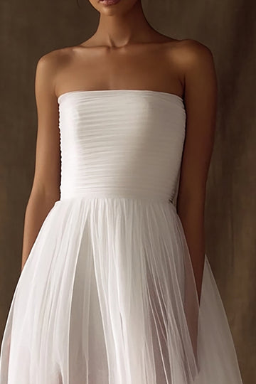 White Tulle Strapless Wedding Dress